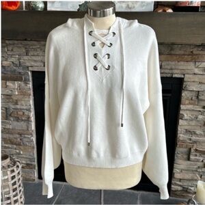 Philosophy White Lace-Up Hooded Sweater
